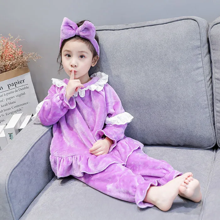 Фланелевые детские пижамные комплекты, осенне-зимняя домашняя одежда для принцессы, детские пижамы с кружевом для маленьких девочек шт., 3