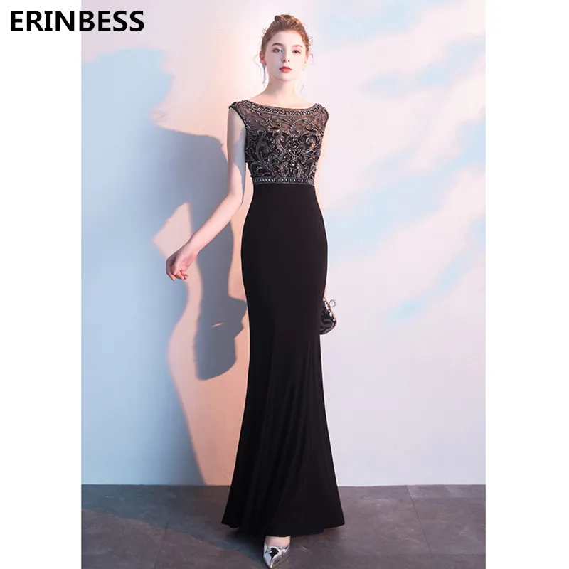 Vestido De Festa Scoop Neck Black Mermaid Evening Dresses Long Robe Soiree 2020 Beading Crystal Dress Party | Свадьбы и торжества