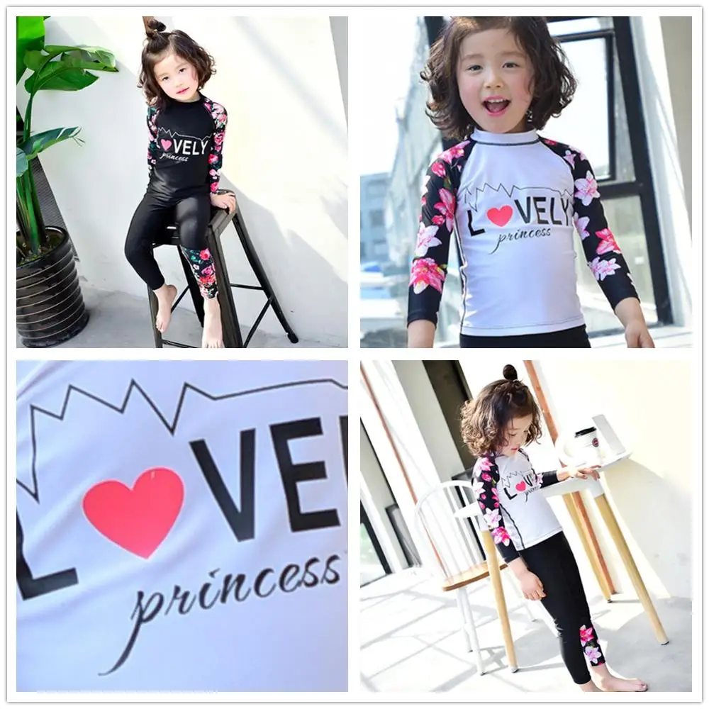 

NEW 2019 Lovely Cute floral girls muslim swimwear two pieces shirt+pants swimwear for islamic kids full body modest bathingsuit