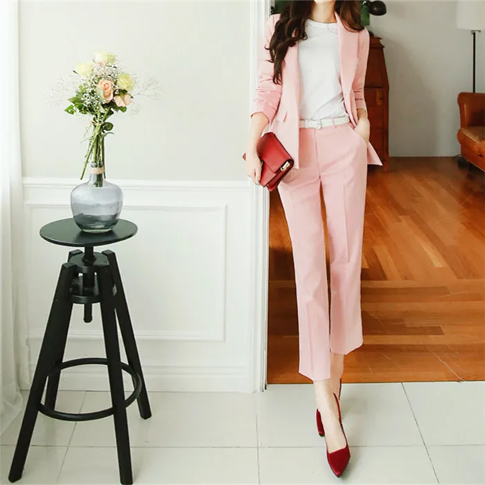 Neuf Costume Tempérament Professionnelle Automne Costumes Veste Casual Femme Printemps pièce Femelle Long Deux Rose Pantalon tqzXWxwf4n