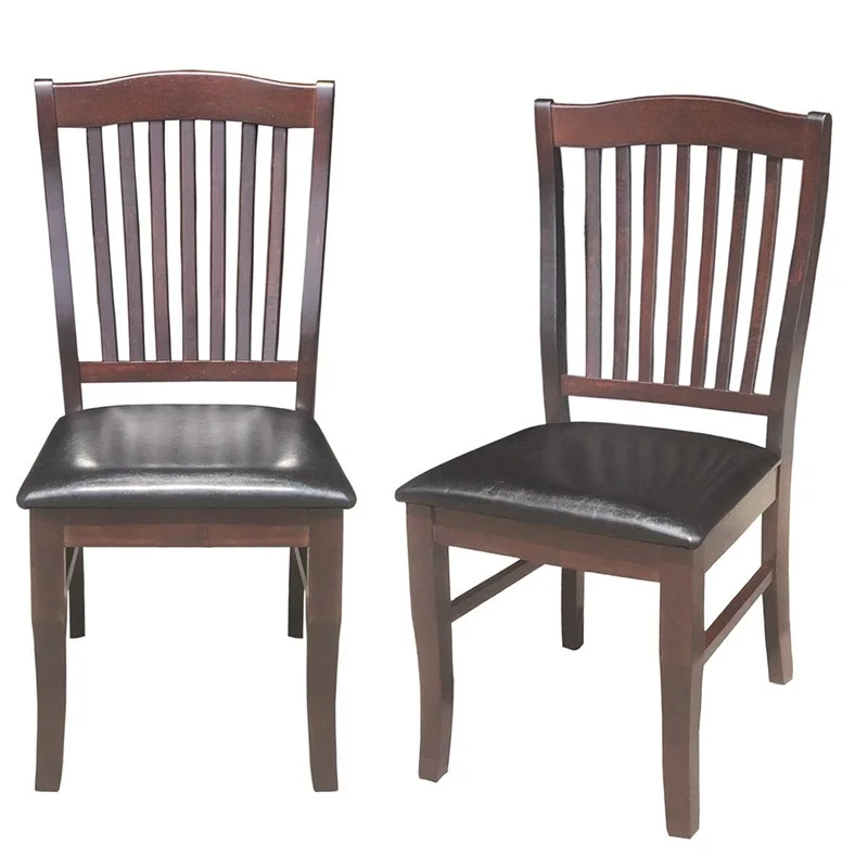 

Set of 2 Armless Slat Back PU Leather Dining Chairs Modern Chinese Ergonomic High Back Design Chair Furniture HW58880