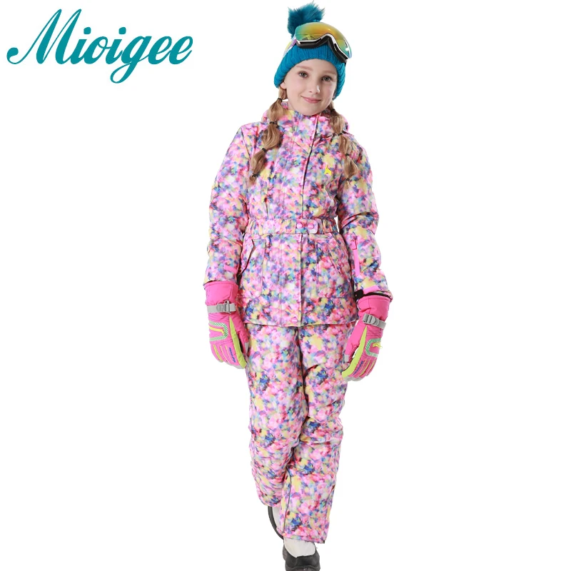 Mioigee 2017 Children Suit Girls Outdoor Hooded Jackets+Ski Pants kids clothes winter warm sports suit Waterproof waterproof