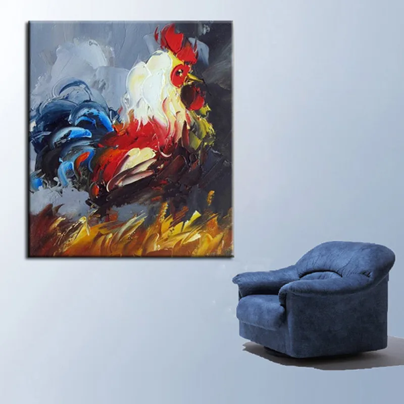 

Large Knife Animal Oil Paintings Handpainted Abstract Cute Rooster Painting on Canvas Modern Home Decor Wall Art Cock Pictures