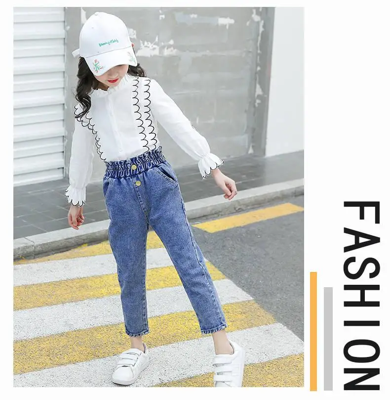 Spring Autum Children Jeans Pants Solid Kids Baby Jeans Casual Style Kids Denim Leggings For Girls Teenage Clothes N04