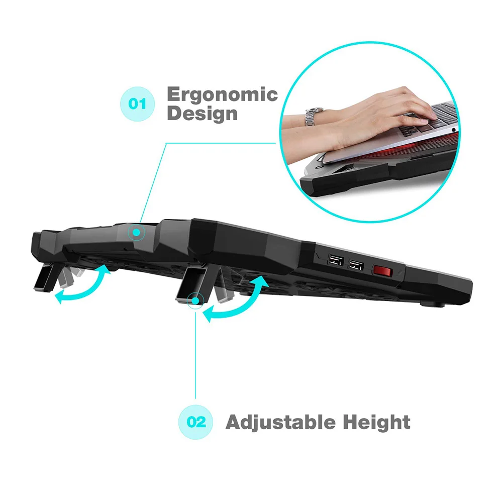 Gaming Dual Ports Gift Cooling Pad Laptop Stand Adjustable Heat Dissipation 5 Fans LED Light Computer Mount Accessories USB 2.0 Gaming Dual Ports Gift Cooling Pad Laptop Stand Adjustable Heat Dissipation 5 Fans LED Light Computer Mount Accessories USB 2.0