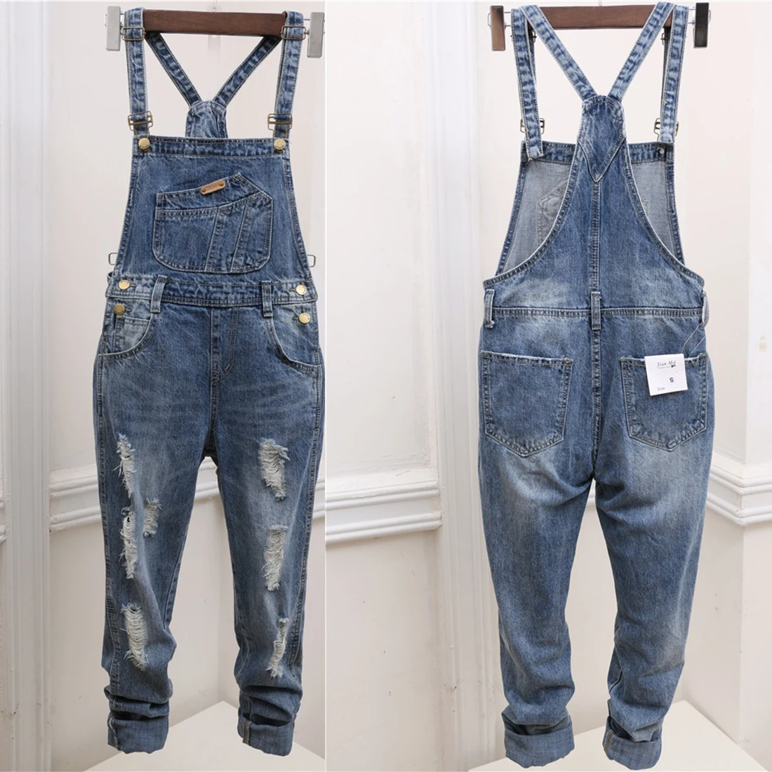 2017 Women Jumpsuit Ripped Pockets Girls Jeans Rompers Ladies Straps Scratch Denim Jumpsuits Overall Sexy Pencil Pants
