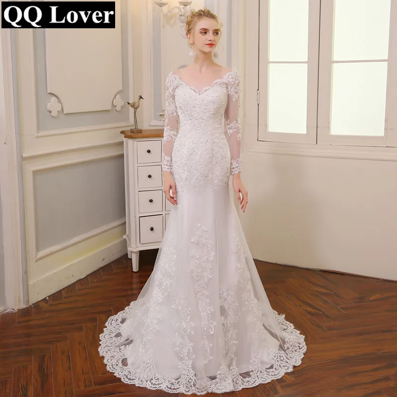 

New V-neck Backless Mermaid Wedding Dress 2022 Long Sleeves Applique Vestido De Noiva Wedding Gown