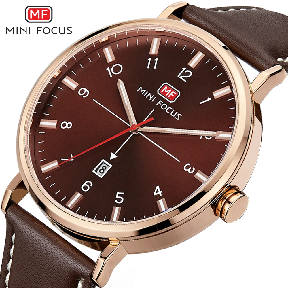 

MINIFOCUS Top Luxury Brand Men's Watch Leather Strap Quartz Wristwatches Men Fashion Casual 30M Waterproof Male Clock Watches