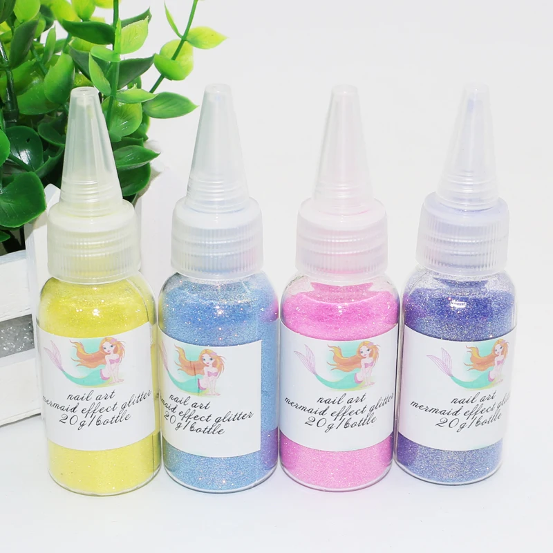 20g/botella 12 colores láser sirena uñas brillo polvo bonito gradiente brillo pigmento polvo láser arte de uñas