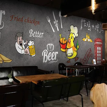 

Custom 3d mural 3D hand-painted cartoon Korean cuisine fried beer wallpaper personalized restaurant recreation wallpaper mural
