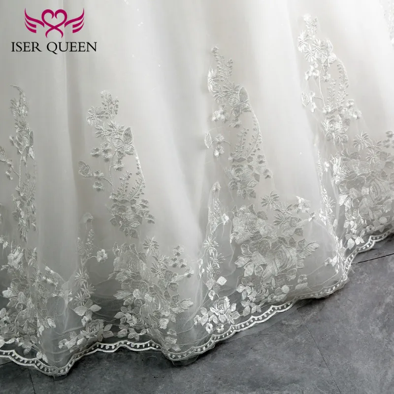 Винтажное кружевное свадебное платье с вышивкой трапециевидной формы с рукавом-крылышком и v-образным вырезом, с блестками, жемчугом, бисером размера плюс, кружевные свадебные платья WX0109