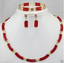 

vogue woman's red jade necklace bracelet earring sets 20150401 J01368