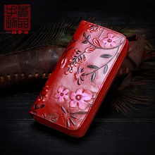 First Layer Cowhide Leather Wallet Women s Chinese Style 3D Painted Leather Long Handbag Top Luxurious