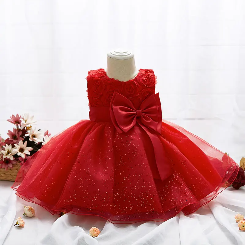 2017 Infant Newborn Girls Baby Dress Flower Big Bowknot Dress Wedding Flower Girl Full Moon First