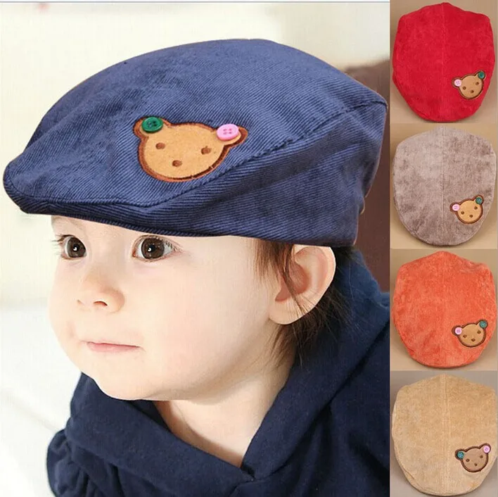 Baby corduroy handsome bear beret The baby cap Lovely boys and girls