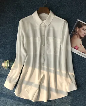 

Silk Sand washing Simple Design Pockets Buckle Women Blouses Long Sleeve Shirts Female French Style