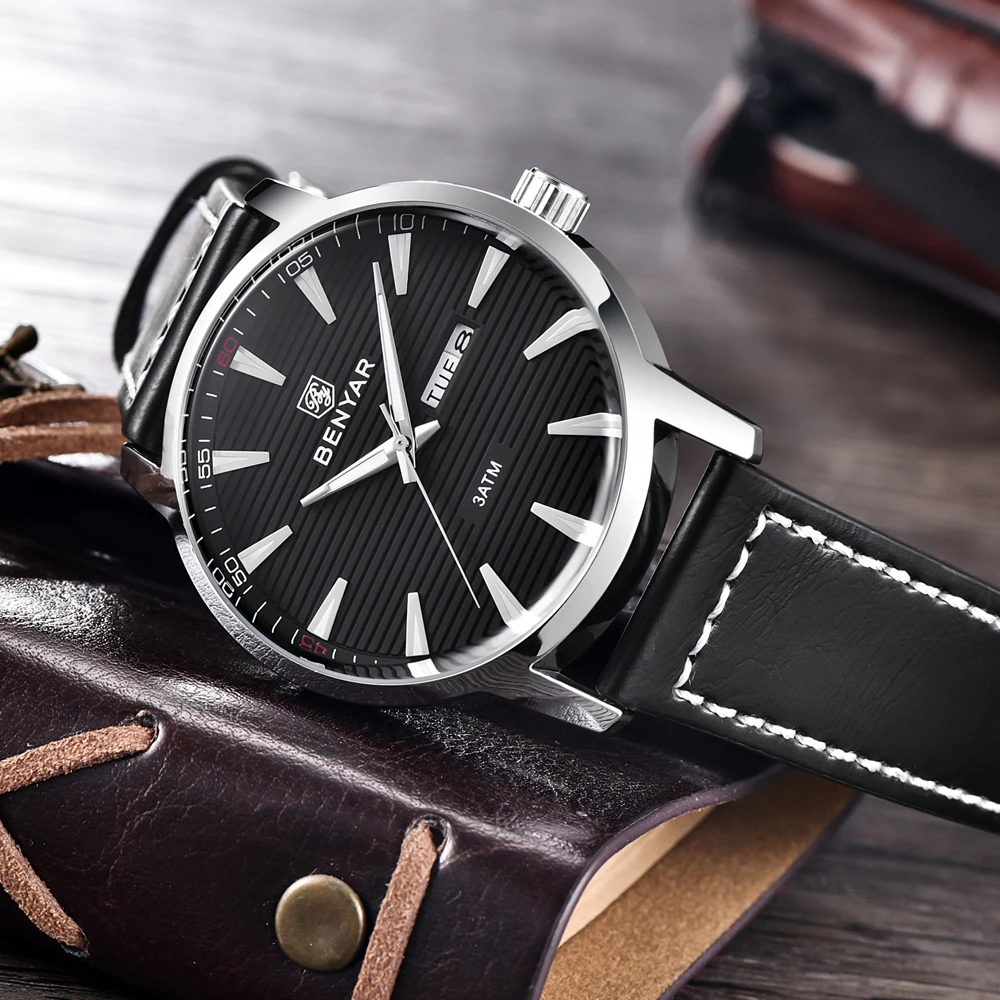  BENYAR Reloje 2018 Men Watch Male Leather Automatic week date Quartz Watches Mens Luxury Brand Wate