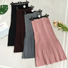 Тонкий вязаный половинной длины юбка в складку осенние и зимние модные новые шерстяные юбка улица hipster половина-длина свитер и юбка