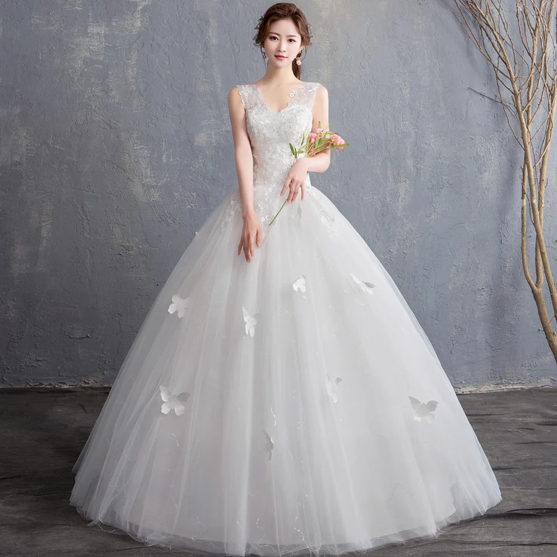 

Do Dower 2019 New Noble Sexy V Neck Wedding Dress Sleeveless Lace Up Slim Butterfly Elegant Boll Gown Wedding Dresses Gelinlik L