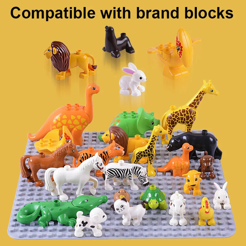 

Duplos Animal Model legoingly Figures Big Blocks Elephant Lion Horse Building Blocks Kids Education Toys For Children kids Gift