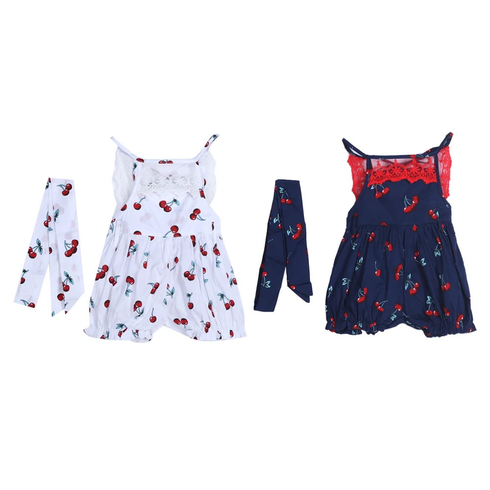 Baby Girls Romper Toddlers Cherry Printed Suspender Sleeveless Romper Outfit Jumpsuit Summer
