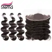 Stema Hair Brazilian Body Wave Bundles With Frontal Closure Pre Plucked 13x4 Ear To Ear Lace Frontal Closure With Bundles Remy
