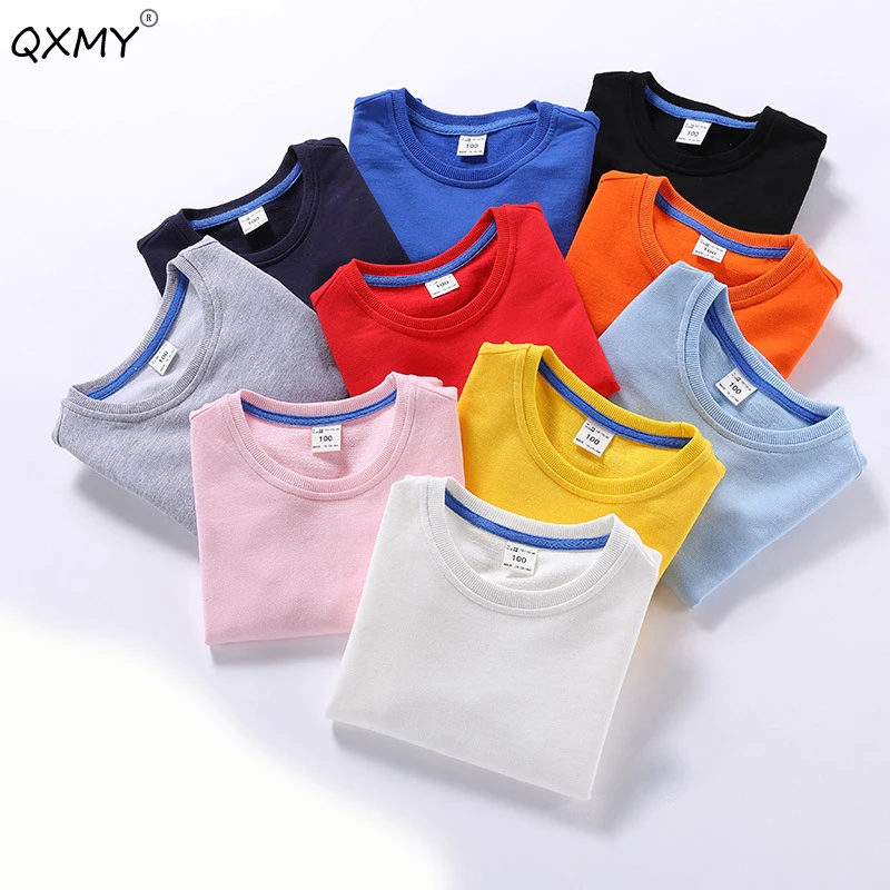 

Spring autumn boys girls sweatshirt solid color cotton long sleeves t shirt pure color casual tees children tops 1-8T
