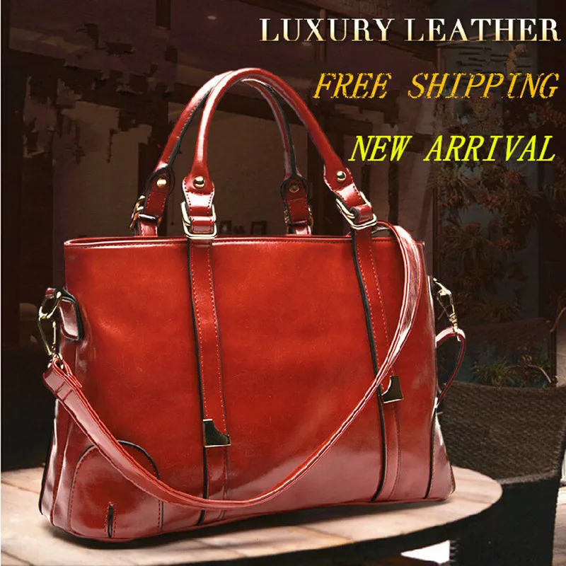 

fashionable casual big black shoulder bags oil waxing leather women's Designer Crossbody bag leather handbag women messenger bag