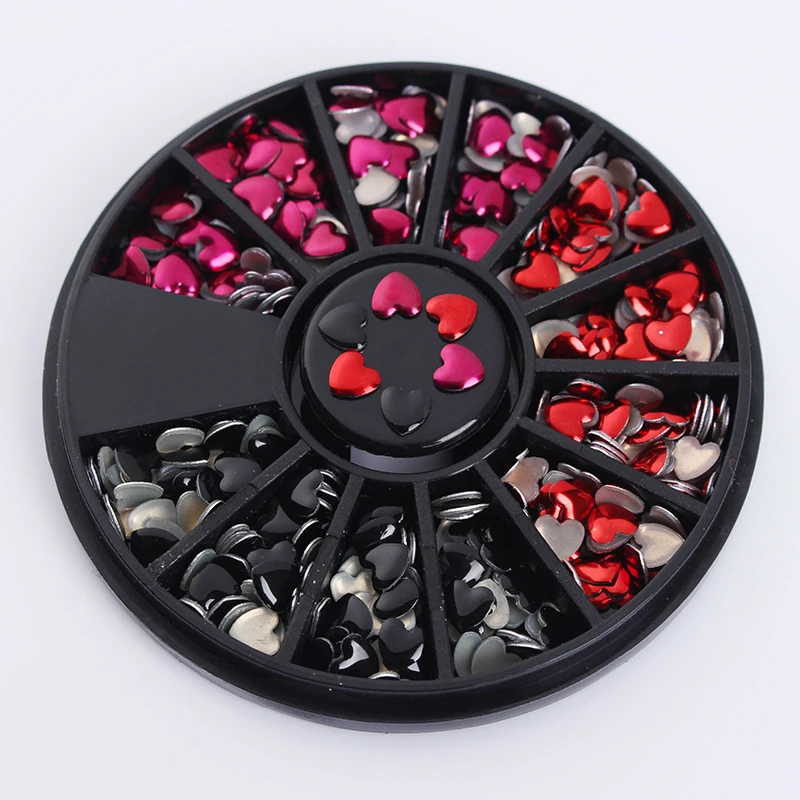 1 коробка Стразы смешанного цвета дизайн сердца 3D дизайн ногтей украшение в колесиках Маникюр DIY украшения для ногтей