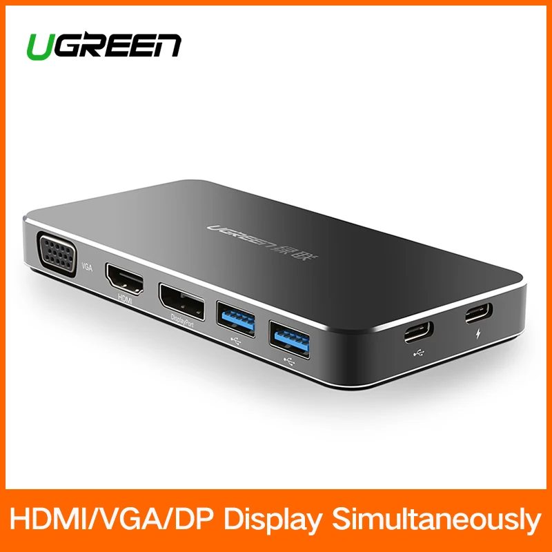 

Ugreen USB C Adapter Thunderbolt 3 Dock Station Type C to 3.0 HUB HDMI VGA DisplayPort Converter for MacBook Pro USB-C Adapter