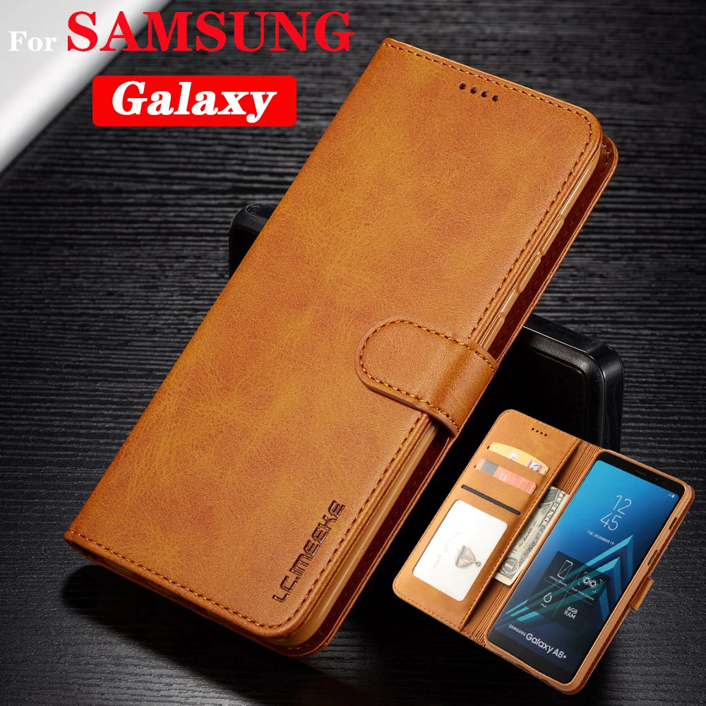 Брендированный флип чехол из кожи для смартфона Samsung Galaxy S20 S8 S9 S10 E Plus Note10 Pro S7 10 20 40