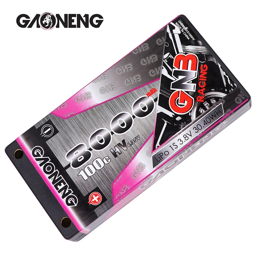 Gaoneng GNB 8000mAh 1S 3.8V HV 100C/200C Hardcase LiPo Battery 4.0 Bullet Plug for RC HPI HSP 1/8 1/10 Buggy RC Car Truck