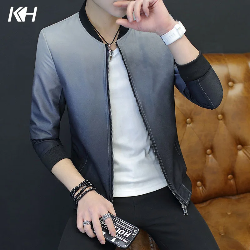 

KH New Spring and Autumn Gradient Color Casual Men's Jacket Coat Fashion Mens Korean Trend Wild Men Outerwear Baseball Clothing