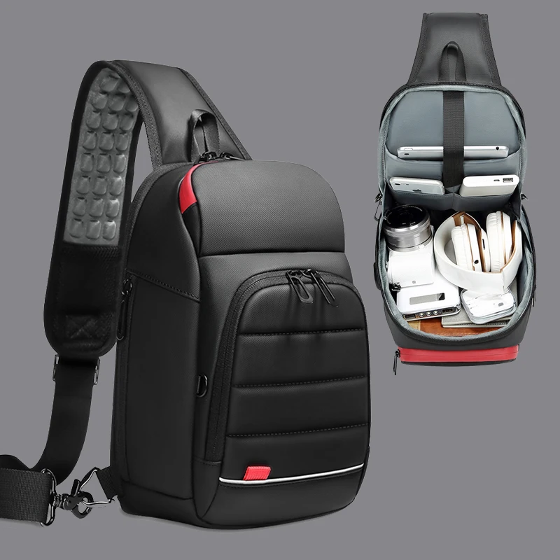 

2019 NEW Men Chest bag Casual Shoulder Crossbody Bag USB Charging Black Chest Pack Waterproof Messenger Bag Male ML064