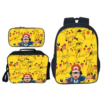 

New Arrivals 3 Pcs/Set Detective Pikachu School Backpack for Children Pokemon Casual School Bags for Boys and Girls Mochila Gift