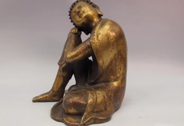 

Collectible bronze lion statue S1040 9.5 Tibet Buddhism Fane bronze Sleeping rest meditation Sakyamuni buddha statue (B0328)