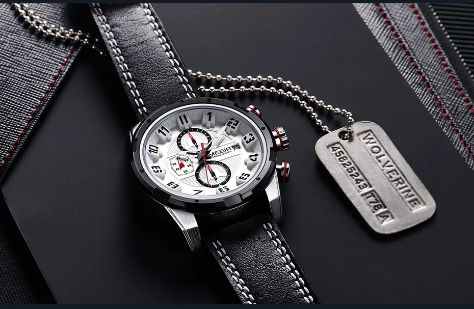 Люксовые часы от бренда MEGIR, креативные часы с хронографом, спортивные часы Для мужчин кожа кварцевые Для мужчин наручные часы время час военный Наручные часы Relogios