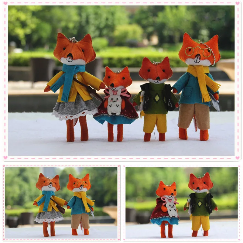 

2 Pcs Lovely Fox Families Felt Rag baby Handmade DIY Package Felt Cloth Craft Toys Handmade Sewing Home Decor Children Gift