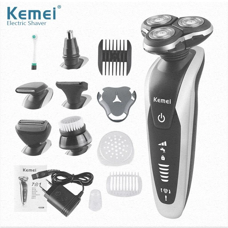 Cheap Chance for  Kemei KM-8867 Rechargeable 3D Electric Shaver 7 in 1 Men's Beard Trimmer Razor for Men Shaving Mach