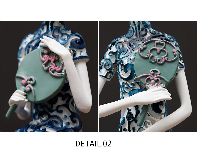 Китайский стиль смолы классические статуэтки леди синий и белый фарфоровый чеонгсам леди миниатюрный орнамент Декор для гостиной подарки