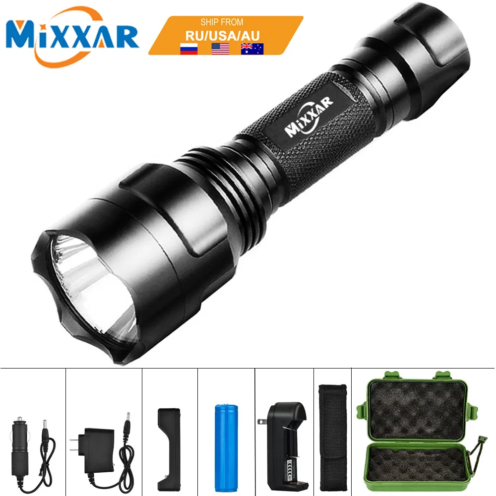 

EZK30 Dropshipping C8 Tactical Flashlight Water-Resistant LED Torch Light with 5 Light Modes For Camping Security Emergency Use