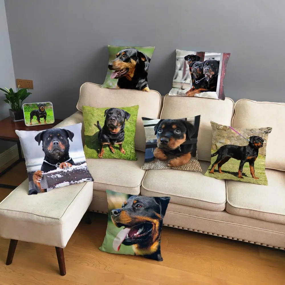 

Germany Loyalty Rottweiler Dog Pillow Cover 45*45cm Cushion Covers Short Plush Pillow Case Car Sofa Home Decor Pet Pillows Cases