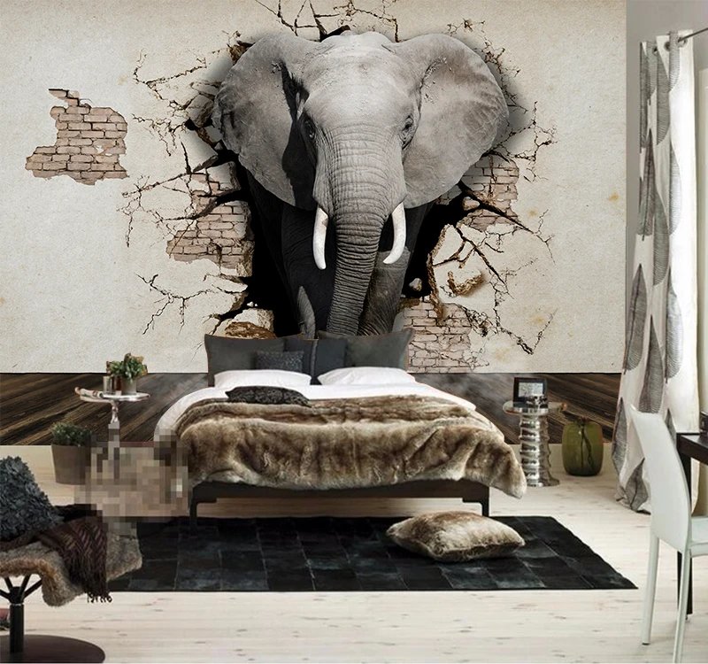3D Реалистичная Наклейка на стену с изображением животных обои на заказ Rhino Лев Слоны Нетканая ткань настенная новая фотообои домашний декор