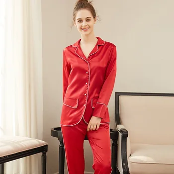 

CEARPION Women Pyjamas Set Loose Long Shirt & Pant Satin Sleepwear Nightgown Femme Robe Pajama Silky Night Suit