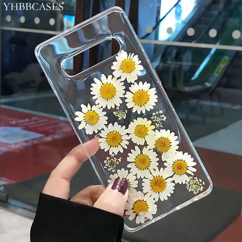 

YHBBCASES Dried Real Flower Handmade Clear Pressed Phone Cover For Samsung Galaxy S8 S9 S10 Plus Note 8 9 Soft TPU Back Cases