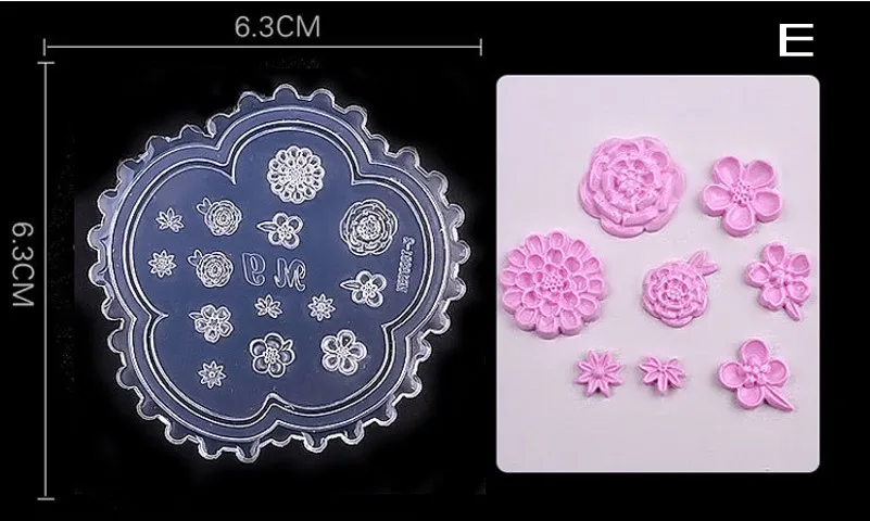 6 стилей 3D акриловая Форма для украшения ногтей DIY цветок ракушка дизайн силиконовые шаблоны для дизайна ногтей маникюр спелеющая форма 01 - Цвет: E