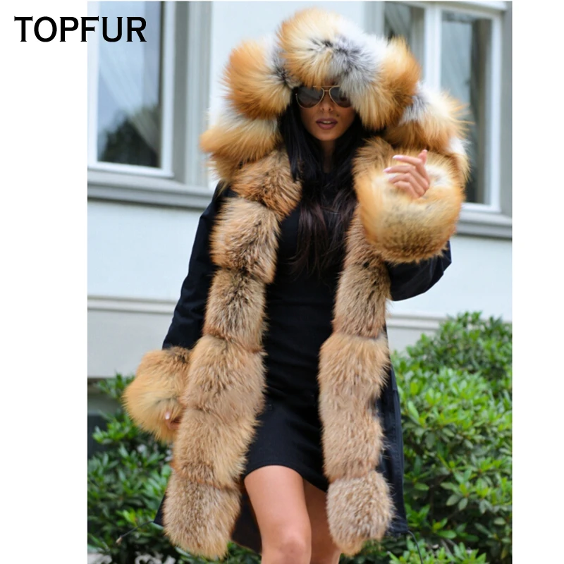 

TOPFUR New Style Real Fox Fur Parka Women With Natural Gold Fox Fur Collar And Cuff Winter Thick Warm Luxury Fox Fur Parka