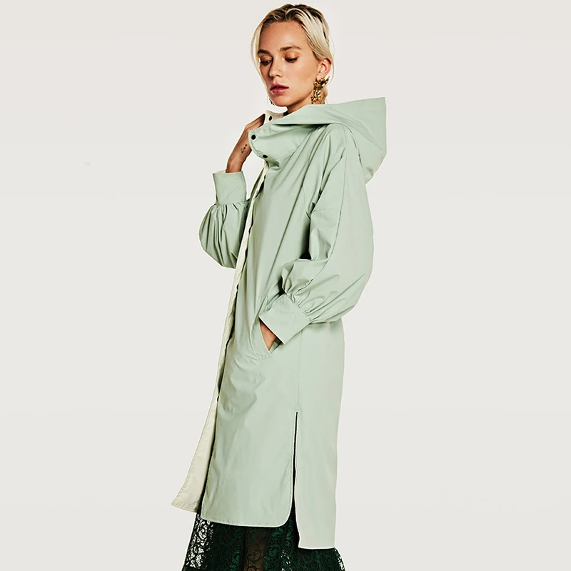 Automne Noir Mode Tranchée De rose Vert Femmes Capuchon Manches Avec Tranchées Imperméable 2017 À Long Casual Femme Manteau Capuche menthe Longues Nouveau 4wxqHESd4