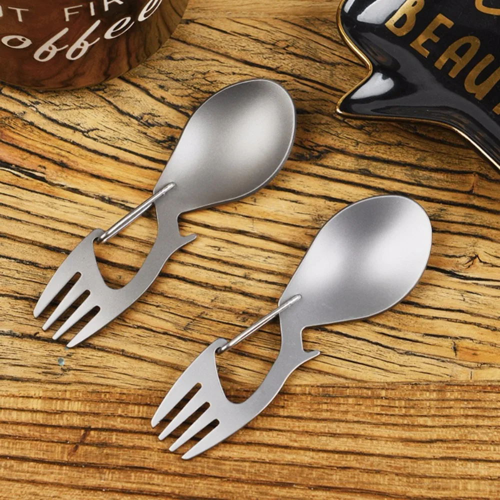 

Hot Triple Tableware TiTo Outdoor Camping Picnic Titanium Spoon Tableware Titanium Fork Ultralight Pure Stainless Seel Spork