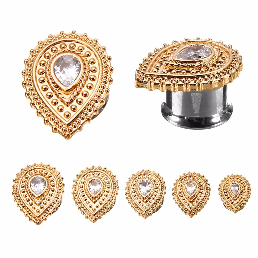 1Pair Shellhard Teardrop Ear Gauges Stretcher Expanders Double Saddle